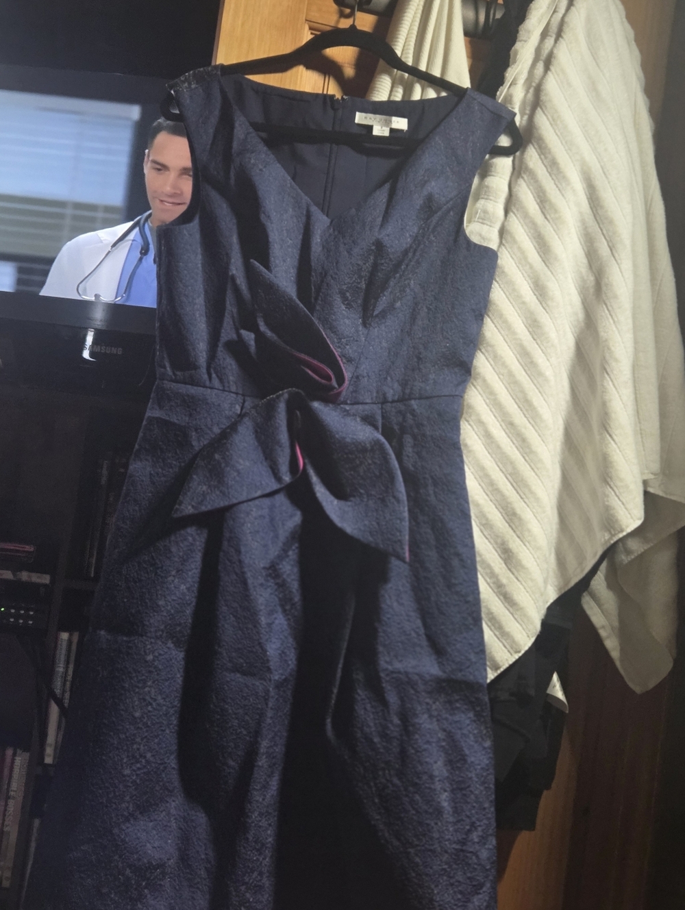 Kay Unger Navy Textured Dress